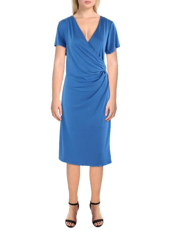 Price Drop Womens Surplice Gathered Midi Dress
