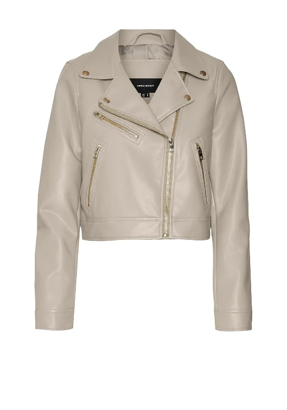 Extra Savings Vero Moda Heida Cropped Biker Jacket, Oatmeal