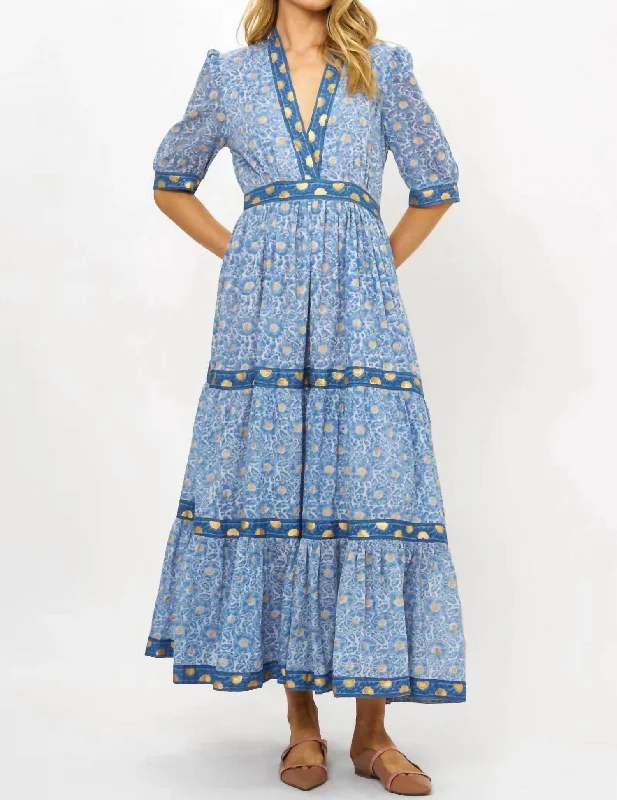 Extra Savings V Neck Cuffed Maxi Dress In Budapest