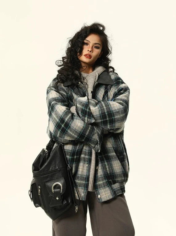 Low Prices Retro Patchwork Plaid Puffer Jacket