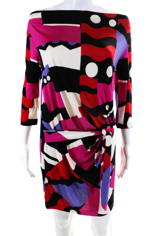 Exclusive Deal Roberto Cavalli Womens Tied Waist Boat Neck Long Sleeved Dress Red Black