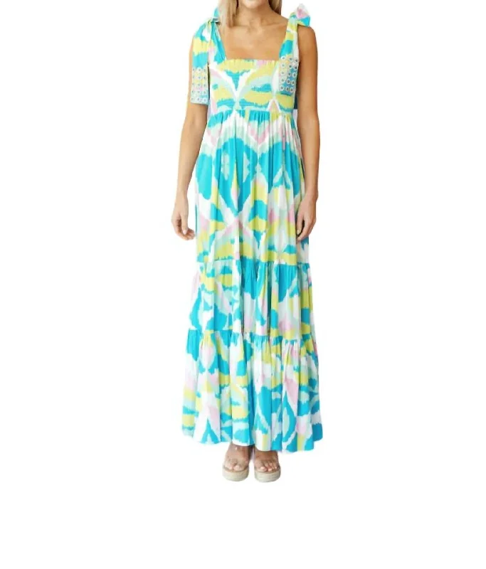 Can't Miss Kelly Dress In Pool Blue Watercolor Ikat