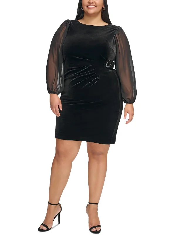 Low Prices Plus Womens Velvet Chiffon Sleeve Cocktail And Party Dress