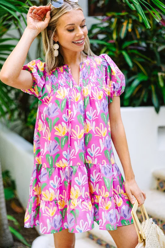 Referral Discount Always On My Mind Fuchsia Pink Floral Dress