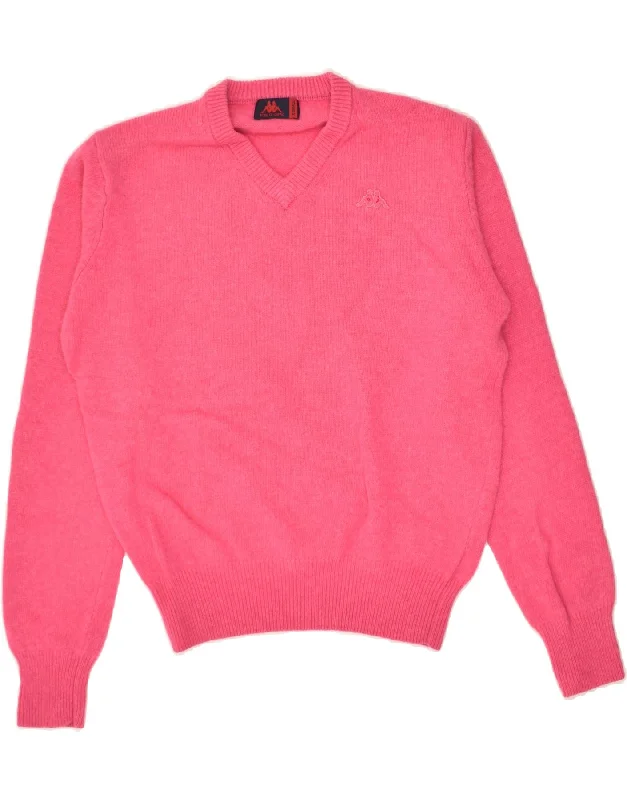 Deal Dash KAPPA Womens V-Neck Jumper Sweater UK 6 XS Pink Wool