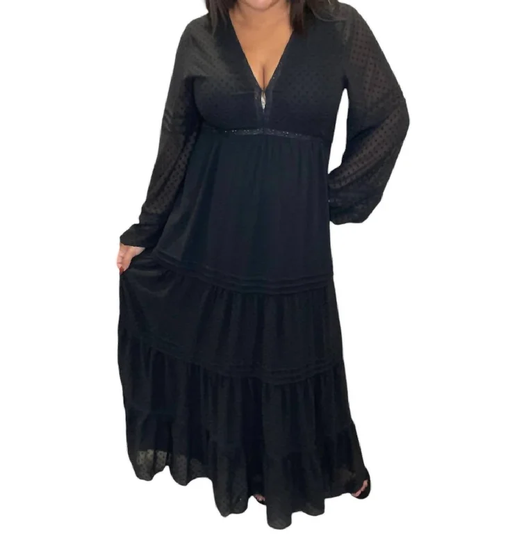 Limited Time Swiss Dot Maxi Dress In Black