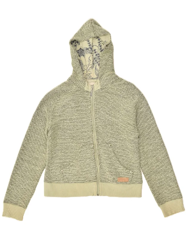 Take Advantage WEIRD FISH Womens Zip Hoodie Sweater UK 6 XS Yellow Cotton