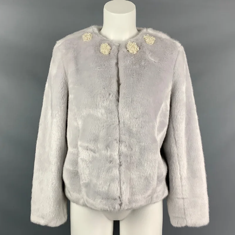Final Sale TYLER BOE Size S Light Gray Acrylic &  Polyester Faux Fur Jacket