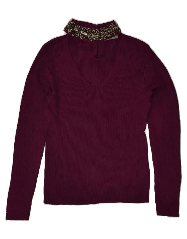 Special Buy OASIS Womens V-Neck Jumper Sweater UK 12 Medium Burgundy Viscose