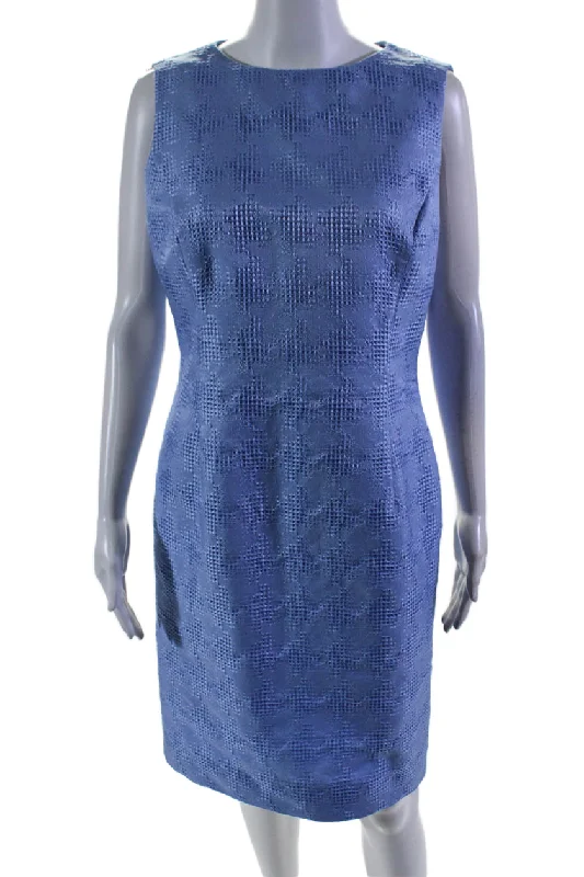 Today’s Deal Oscar de la Renta Womens Back Zip Sleeveless Boat Neck Sheath Dress Blue