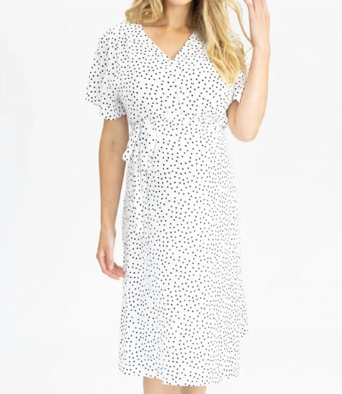 Daily Deals Polka Dot Nursing Wrap Dress In White