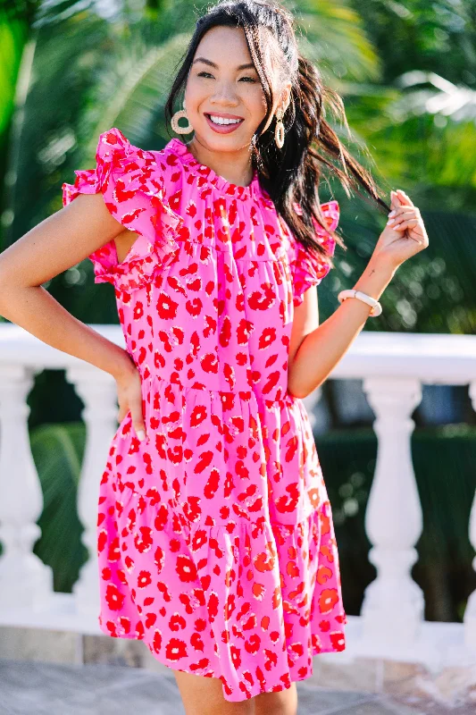 Seasonal Sale Make My Day Hot Pink Leopard Babydoll Dress