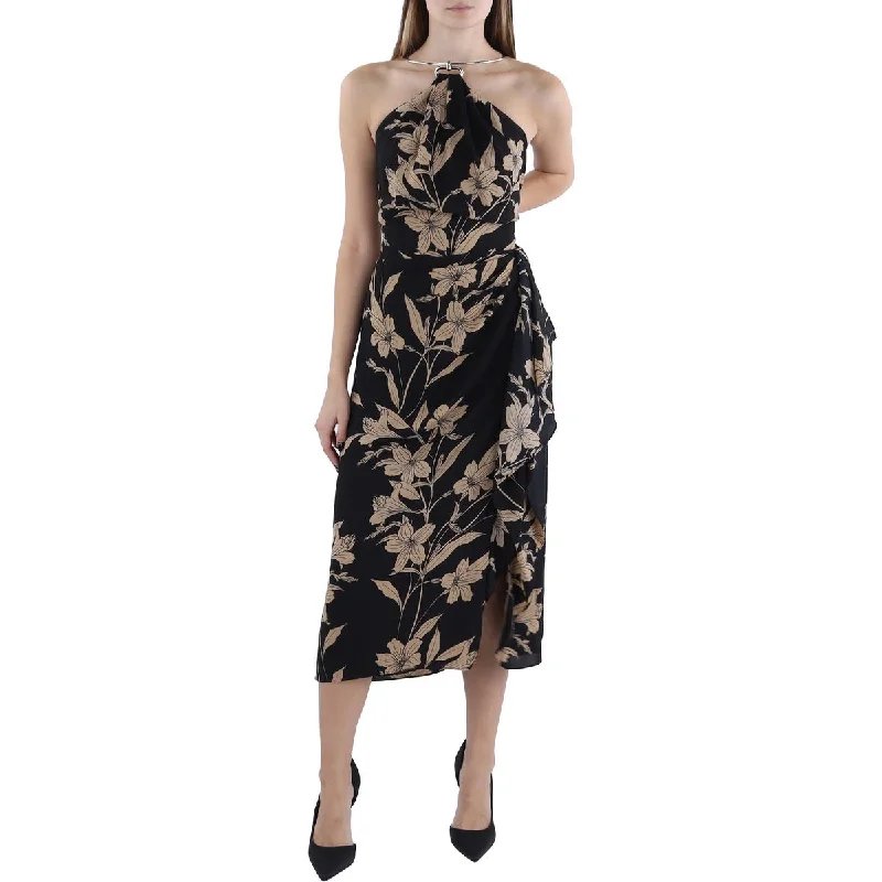 Super Sale Womens Floral Print Midi Halter Dress