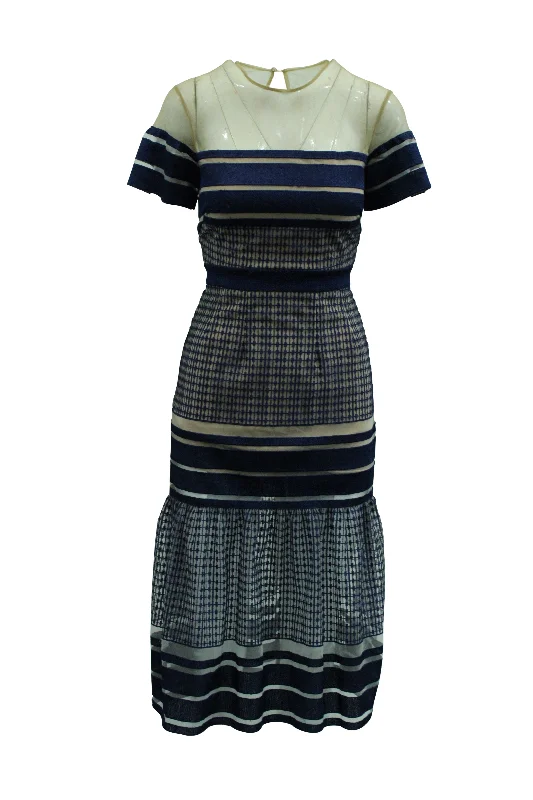 Shop and Save Self Portrait Striped Mesh Column Dress in Multicolor Polyester