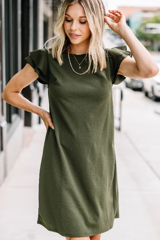Limited Stock Beauty Bound Olive Green Ruffled Sleeve Dress