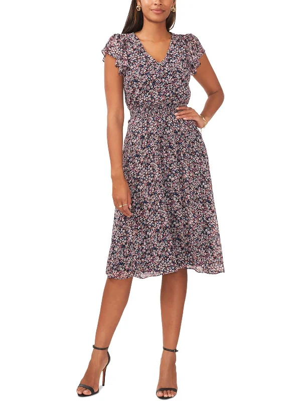 Deal Zone Petites Womens Printed Midi Fit & Flare Dress