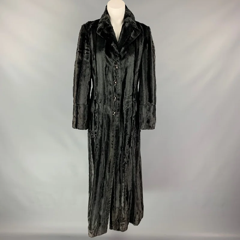 Weekend Flash Sale JUST CAVALLI Size 10 Black Textured Acetate Blend Faux Fur Coat