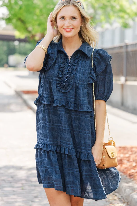 Exclusive Preview All The Very Best Navy Blue Ruffled Dress