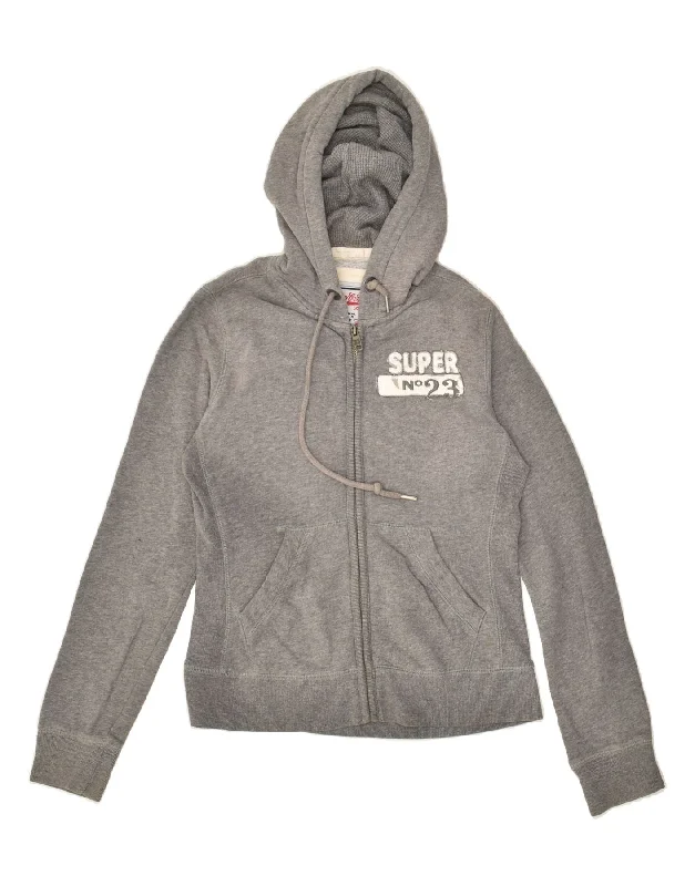 Online Exclusive SUPERDRY Womens Zip Hoodie Sweater UK 14 Medium Grey Cotton