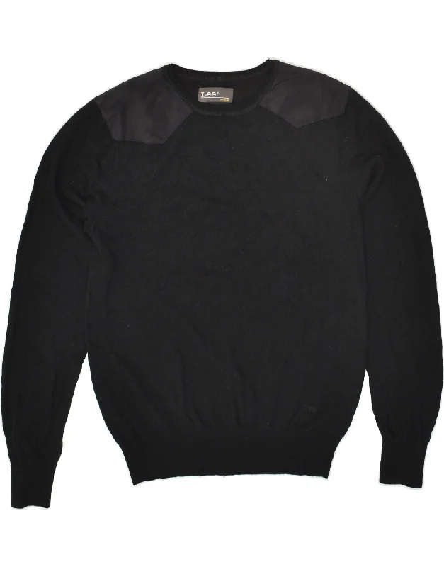 Savings Alert LEE Womens Crew Neck Jumper Sweater UK 14 Large Black Merino Wool