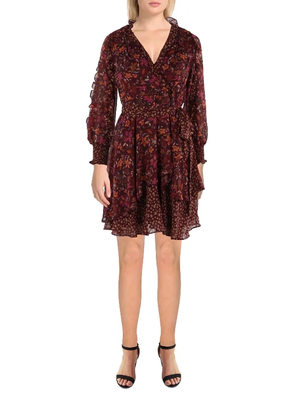 Reduced Prices Petites Womens Chiffon Floral Print Fit & Flare Dress