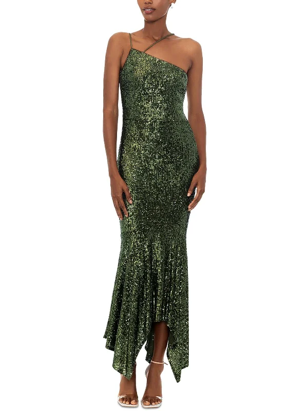 Best Bargains Womens Sequined Asymmetric Evening Dress