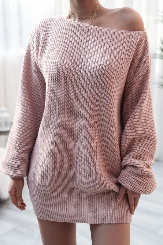 Exclusive Online Offer Boat Neck Long Sleeve Mini Sweater Dress