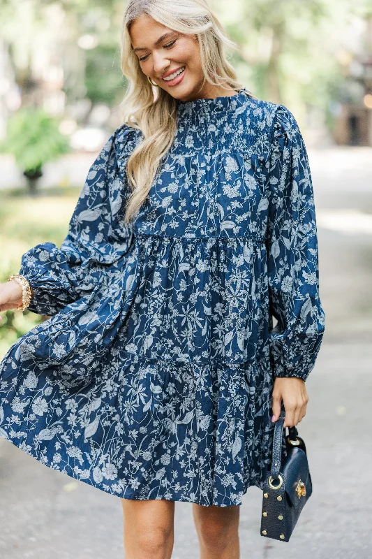 Deal Explosion Be Your Best Navy Toile Babydoll Dress
