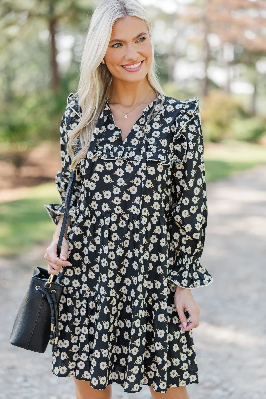 Final Markdown What You Love Black Floral Babydoll Dress