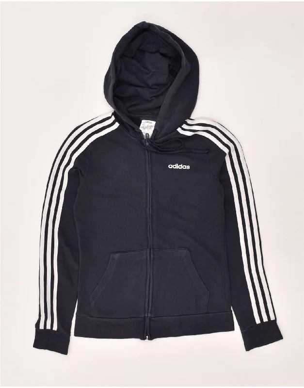 Act Now ADIDAS Womens Zip Hoodie Sweater UK 4/6 XS Navy Blue Cotton