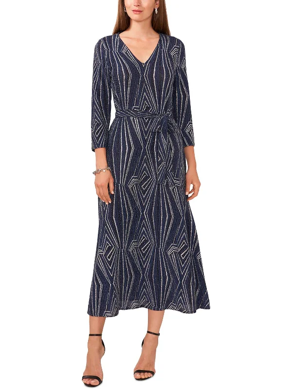 Season Finale Sale Petites Womens Long Sleeve Glitter Cocktail And Party Dress