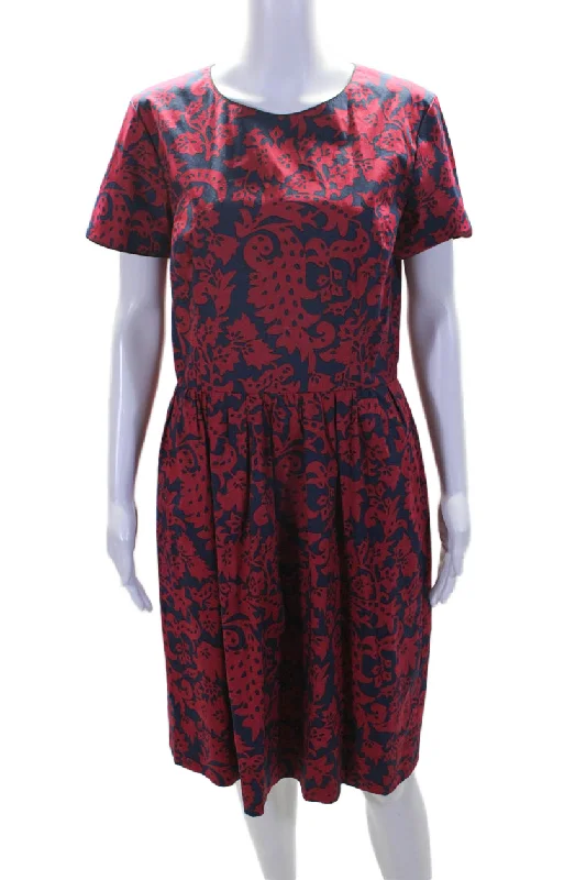 Overstock Sale Oscar de la Renta Womens Back Zip Floral Printed A Line Skirt Navy Pink