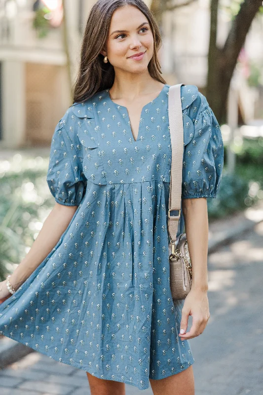 Sneak Peek Sale This Is The Beginning Slate Blue Babydoll Dress