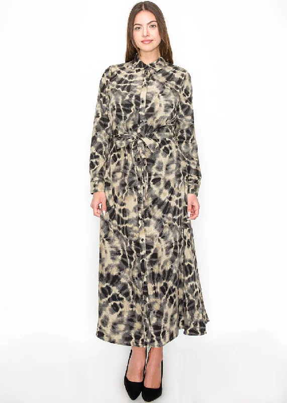 Deal Zone Abstract Tie-Dye Long Sleeve Dress