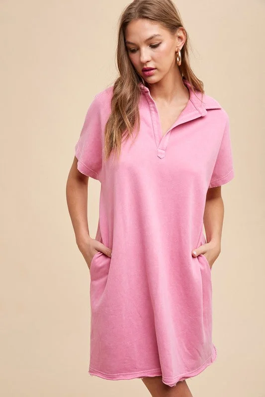 Fantastic Offers Annie Wear Mineral Washed Johnny Collar Short Sleeve Dress