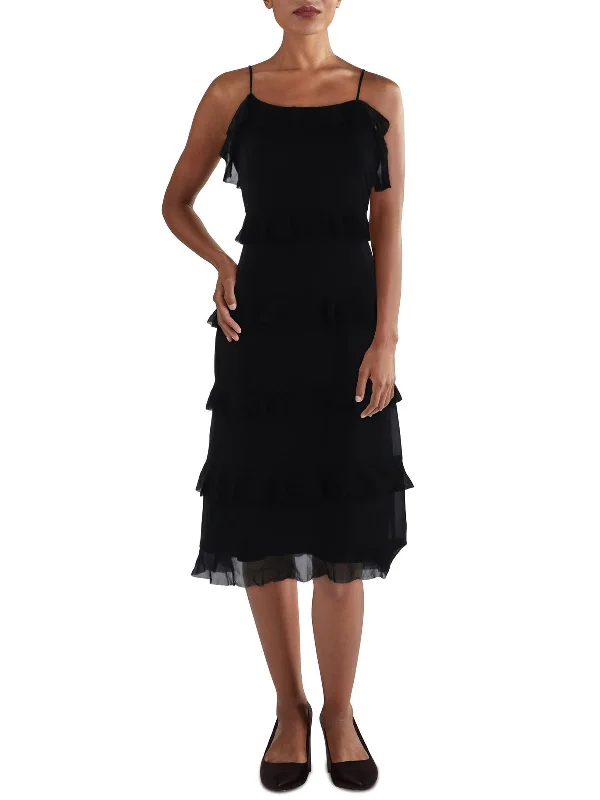 Overstock Womens Ruffled Midi Cocktail And Party Dress