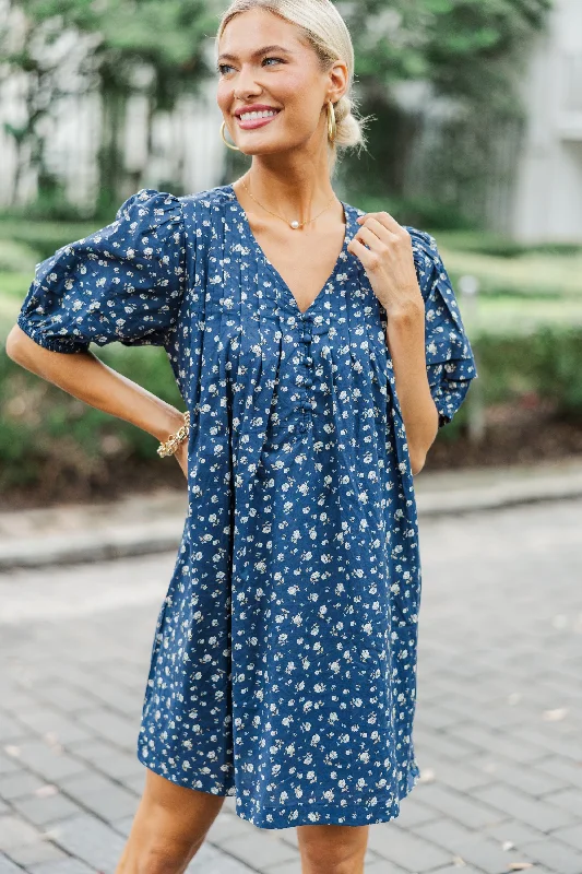 Stock Clearance All On Your Own Navy Ditsy Floral Dress