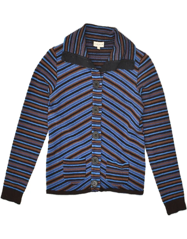 Mega Sale KAREN MILLEN Womens Cardigan Sweater US 2 XS Blue Striped Wool