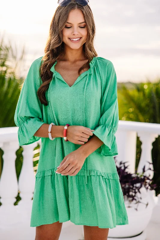 Limited Time Always In The Lead Green Linen Dress