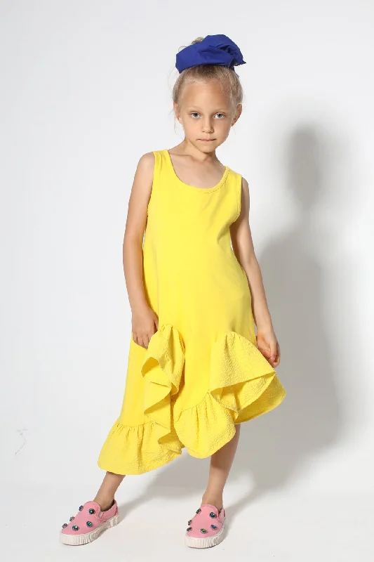 Online Specials YELLOW SLEEVELESS FLOUNCE DRESS