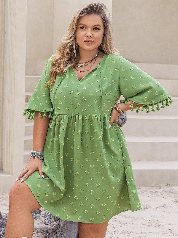 Deal Dash Plus Size Tied Tassel Half Sleeve Mini Dress