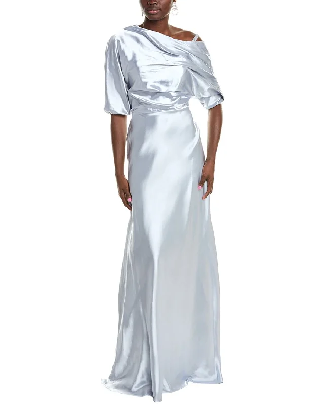 Price Drop Rene Ruiz Off-The-Shoulder Draped Satin Gown