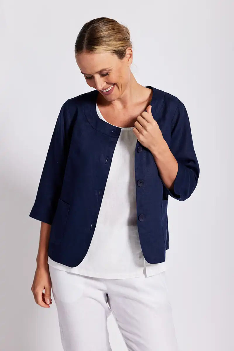 Bargain Blast See Saw Linen Utility Jacket in Navy