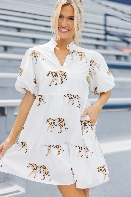 Deep Discounts Somewhere Out There  Cream Tiger Babydoll Dress