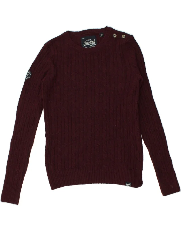 Instant Savings SUPERDRY Womens Crew Neck Jumper Sweater UK 10 Small Burgundy Acrylic Instant Savings SUPERDRY Womens Crew Neck Jumper Sweater UK 10 Small Burgundy Acrylic