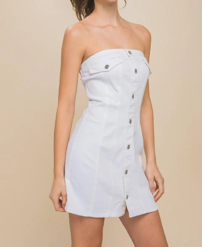 Price Cut Strapless Denim Dress In White