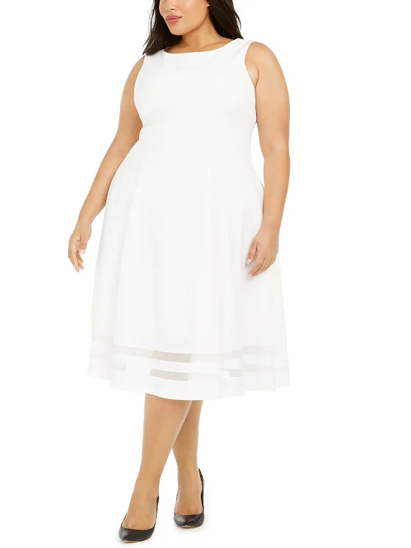 Price Reduction Womens Illusion Knee Length Fit & Flare Dress