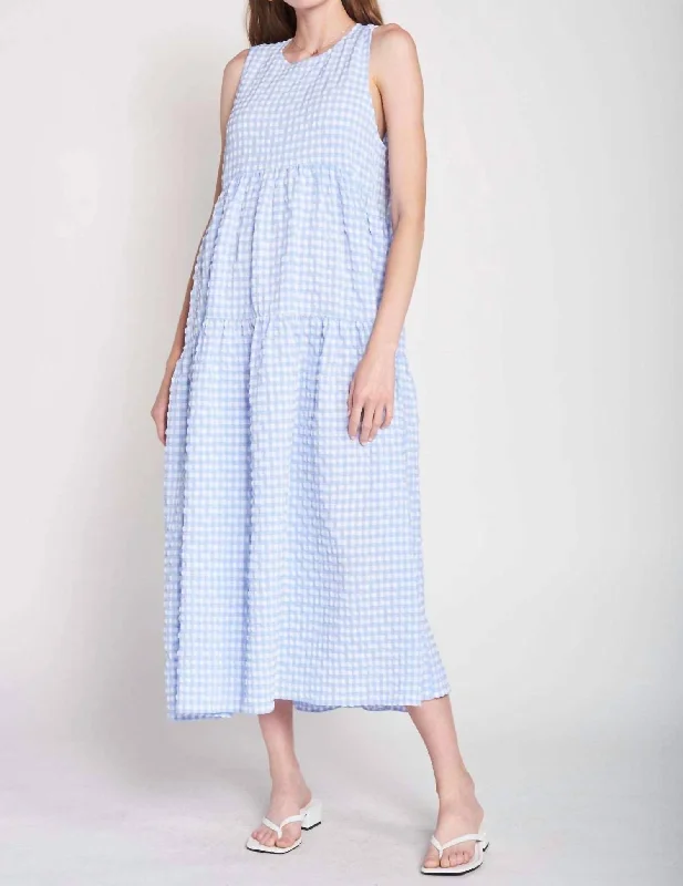 Act Fast Format Gingham Midi Sundress In Baby Blue