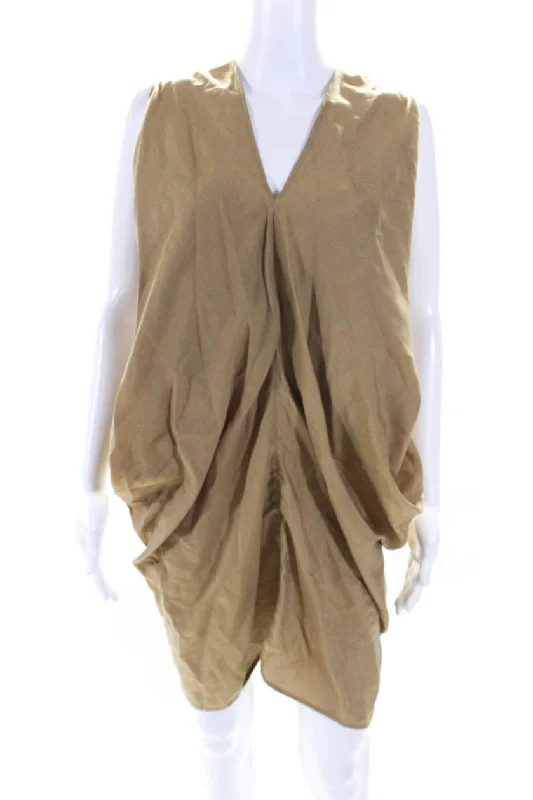 Steals and Deals Zero + Maria Cornejo Womens Libi Draped V Neck Twill Tunic Dress Beige Steals and Deals Zero + Maria Cornejo Womens Libi Draped V Neck Twill Tunic Dress Beige