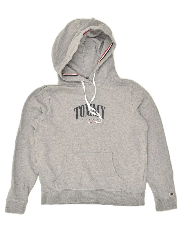 Price Buster TOMMY HILFIGER Womens Graphic Hoodie Jumper UK 10 Small Grey Cotton
